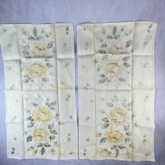 Vintage Parisian Print ALL PURE LINEN Yellow Roses Dish Towel 2 COUNT NEW NOS - Picture 4 of 9